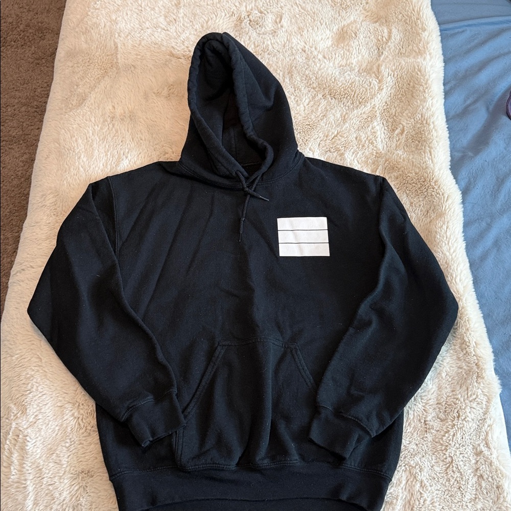 Gildan-Black Men's Pullover Hoodie with White Bar Graphic-Size Small
